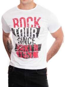 Camiseta de Hombre de Manga Corta con Estampado ROCK TOUR. - Blanco - Ver 2