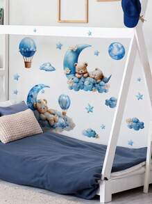 1pc/1set 2pcs Pink & Blue Teddy Bear & Car Patterned Traffic Light Wall Stickers, Decorative Wall Decals For Living Room, Bedroom