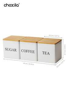 choxila 3pcs Coffee Storage Can Tea Snacks Coffee Bean Storage Can Bamboo Lid Iron Art Display Square Can Back To School