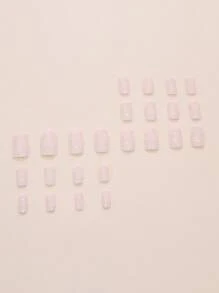 24 Pieces Short Square Press On Nails Set, French Asymmetric Flash Line Summer Fake Nails, Simple And Gentle Style Fake Nails, Suitable For Travel, Vacation, Daily