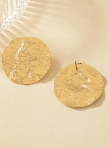 1 par de aretes redondos con disco metálico en relieve, accesorios versátiles para el uso diario