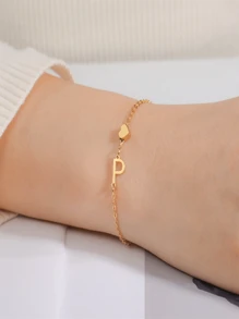 1 件时尚珠宝礼物爱 26 字母不锈钢手链，可作为日常旅行派对佩戴