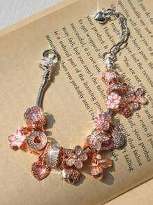 1pc Pink Sakura Flower Charm Bracelet; 1pc Cute Mushroom DIY Bracelet; 1pc Adjustable Butterfly & Flower Bracelet; 1pc Classic Heart Shaped DIY Bridal Wedding Bracelet