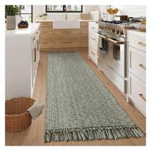 Washable Boho Carpet Runners For Hallway 2.6x12ft, Farmhouse Long Rugs For Kitchen Cotton Hand Woven Bedroom Runner Rug Olive Green/Cream Low Pile Natural Floor Carpet For Indoor Hall Entryway 2.6' X 12' - 彩色 - 查看 4