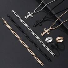 Conjunto de 3 piezas con collar, pulsera y anillo con cruz de estilo gótico