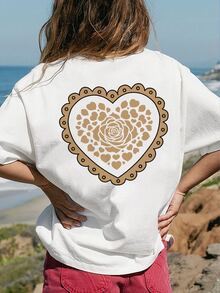 Women's Loose Fashion Heart Pattern Summer T-Shirt - White - View 1