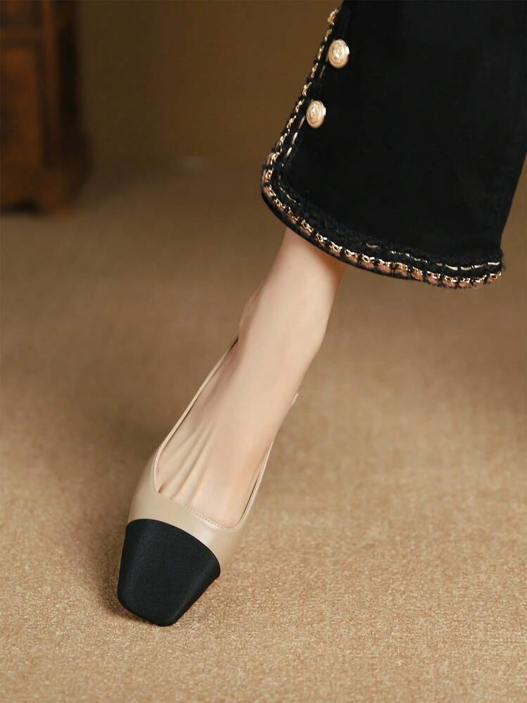 Sapatos de Salto para Mulheres, Salto Grosso Quadrado Bicolor Slingback, Elegante - Caqui - Visão 6