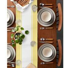 1Pc Table Runner For Kitchen Dinner Holiday Birthday Wedding Party Decor, Spring Flower Arrangement Stripes Yellow Washable Seasonal Table Center Decor Runner