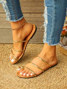 女士新款夏季编织串珠碎花纹理平底凉鞋，防滑鞋底，露趾系带休闲鞋，图案随机