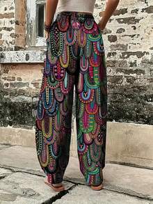 Women's Colorful Bohemian Style Woven Fabric Harem Pants, Long Inelastic Lantern Pants - Multicolor - View 3