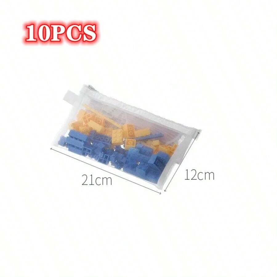 10 piezas Bolsa de almacenamiento de juguetes, bolsa de subpaquete de bloques de construcción, bolsa de cremallera transparente para partículas pequeñas, caja de almacenamiento de acabado - Blanco - Ver 1