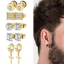 15件/5件不锈钢耳环套装 - 十字架和水滴形锆石耳钉 - 低过敏性 - 男女皆宜 - 时尚爱好者的完美礼物 - 耳環 - 查看 11