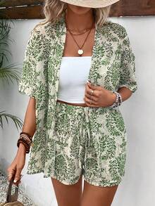 Women's Short Sleeve Shirt And Elastic Waist A-Line Shorts Casual Resort Floral Print Outfit Summer Outfit