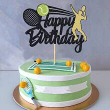 1/13 Piezas Decoraciones de Pastel de Cumpleaños de Tenis Letrero de Feliz Cumpleaños Decoración para Pastel de Jugador de Tenis con Raqueta y Pelota Suministros para Fiesta de Cumpleaños Temática Deportiva Decoración Brillante Negra - Multicolor - Ver 13