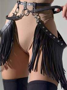 1件装女士新款性感朋克哥特流苏腰带，腰链，皮带，适合舞蹈表演 - 黑色 - 查看 4