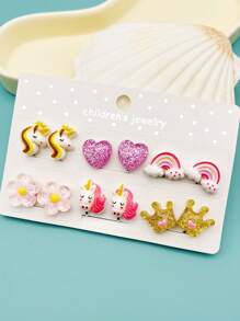 12 件/套女孩美人鱼贝壳无痛夹式耳环，可爱卡通树脂珠宝配饰，日常佩戴 - A - 查看 9