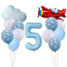 Globo de aluminio en forma de avión y nube de color azul, conjunto de globos para decoración de fiesta de cumpleaños o baby shower con temática de aventura de piloto - Multicolor - Ver 6