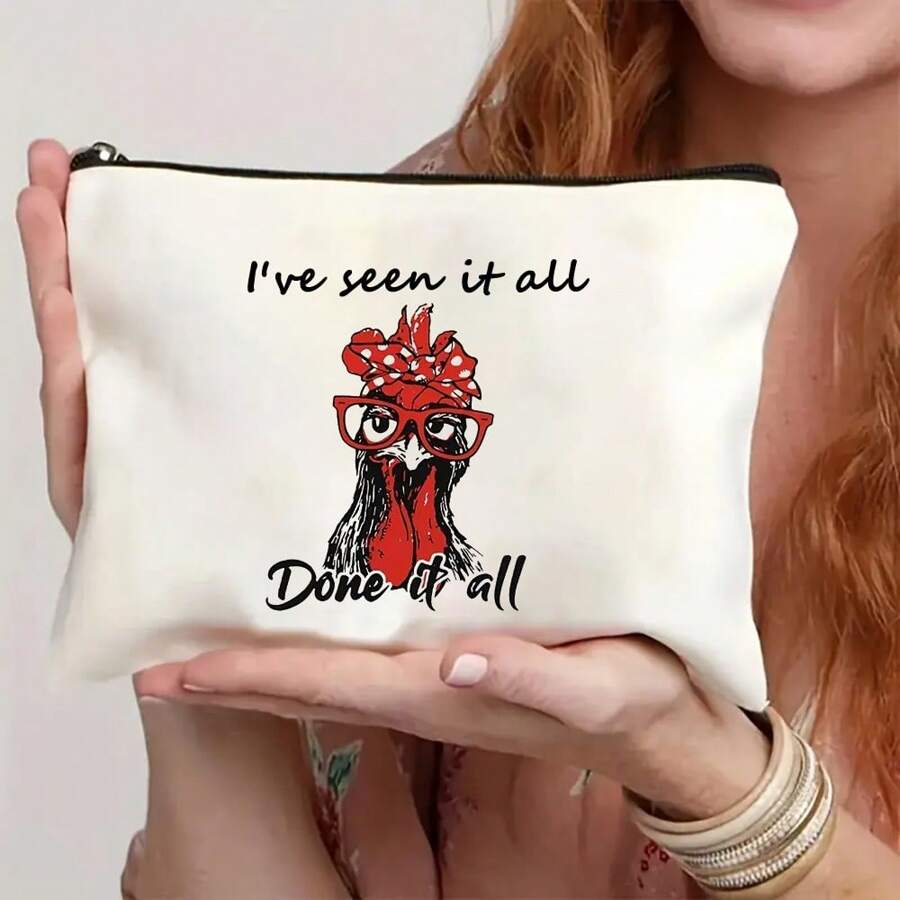 1pc Zippered Polyester Cosmetic Bag, Waterproof, Odorless - Cute Animal Print Makeup Pouch, Ideal Gift For Women, Friends, Sisters, Pet Owners - 1pc - View 1