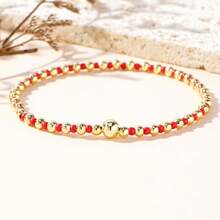 1 件时尚奢华金色铜珠和彩色玻璃珠弹性手链，男女通用珠宝 - 彩色 - 查看 7