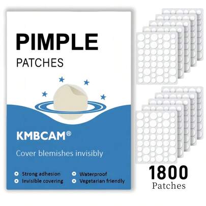 1800 片圆形透明/小麦色痘痘贴和贴纸、痘痘贴、星形装饰面部配件、心情贴纸、防水防汗、派对面部装饰、面部遮瑕膏