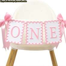 1pc Bow Birthday Decoration, Pink Bow High Chair Banner, Suitable For Bow Birthday Photo Props, Pink Bow Party Decor, Sweet Birthday High Chair Banner