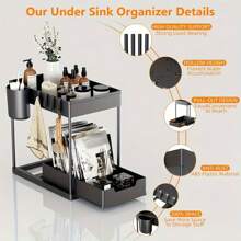 1pc 2-Tier Pull-Out Storage Organizer - Large Capacity Drawers, Under Sink Organizer, Cabinet Storage, Kitchen Shelf, Space Saving, Expandable Design, Easy To Clean, Bathroom/Kitchen/Laundry Room, Neat Home, Color: White, Material: Plastic