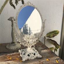 1PC Y2K Vintage Vanity Mirror - Rotating Cream Dressing Table Decor With Retro Frame, Dorm Essential Gift For Girls (Bedroom/Bathroom/Living Room) Gifts Birthday Graduation - Vintage Baroque Double Sided Mirror - View 4