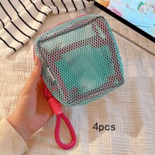1个/4个装马卡龙色网眼化妆包，带可拆卸手柄或樱桃/草莓手柄 | 大容量多口袋收纳包，可装化妆品、卫生用品和旅行必备品 | 母亲节礼物、毕业/复活节礼物、夏季海滩度假收纳包、婚礼/伴娘礼物、首饰袋、零钱包 - 彩色 - 查看 18