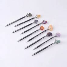1pc Natural Crystal Raw Mineral Specimen Rotating Metal Ball Pen, Creative Gift Stationery - Multicolor - View 7