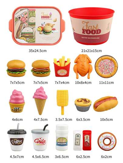 40 件逼真的假食物汉堡、薯条、披萨玩具套装，儿童西餐厨房烹饪玩具，非常适合手眼协调、亲子互动、生日礼物