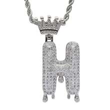 26 Letters 18K Gold Plated Cubic Zirconia Initial Pendant Necklace, Unisex Hip Hop Style, 22" Or 24" Chain Length, Christmas & New Year Gift - Silver - View 27