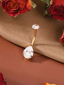 2PCS 14G 316L Stainless Waterdrop Belly Button Ring Classic Daily Navel Barbell Stud Simple Teardrop CZ Navel Belly Piercing Jewelry Exquisite Gift For Her Internally Threaded Silvery/Gold