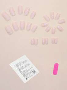 24 Pieces Short Square Press On Nails Set, French Asymmetric Flash Line Summer Fake Nails, Simple And Gentle Style Fake Nails, Suitable For Travel, Vacation, Daily