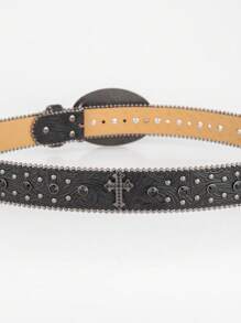 Cinturón unisex de piel de imitación de estilo punk, con hebilla con diamantes incrustados, inspiración en el estilo cowboy occidental, decorado con brillantes, apto para todas las estaciones