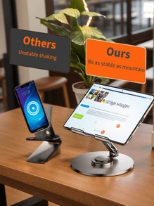 Dudukan Tablet yang Dapat Diatur 360°, Dudukan Lipat Logam, Cocok untuk Meja, Kompatibel dengan Pro 9.7, 10.5, 10.9, 11, Mini 4/3/2, Tab, Kindle, E-Reader (Hitam). Juga Kompatibel dengan iPhone, Ponsel Android. Hadiah Ulang Tahun, Dudukan Ponsel untuk Keluarga dan Teman, Aksesori Ponsel. - Hitam - View 3