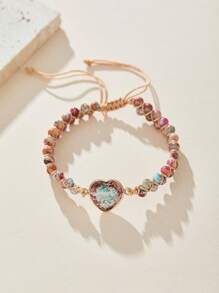 1PC Boho Natural Emperor Stone Love Bracelet With Adjustable Double Layer Winding Bracelet