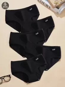 AOKVOGIRL 5 条装舒适透气黑色棉质内裤，时尚百搭中腰内裤，适合女士和女孩 - 黑色 - 查看 2