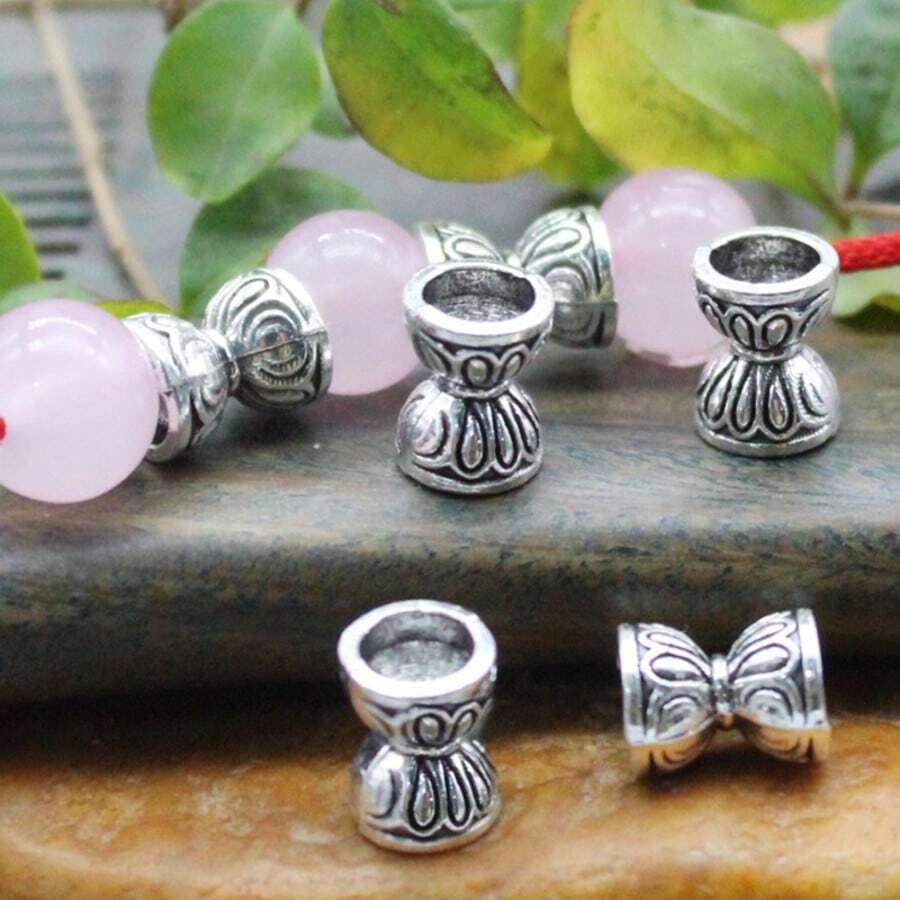 30 件/50 件复古莲花隔珠锌合金双面花珠帽，DIY 珠宝制作用品，星星和月亮吊饰适用于服装、鞋子和珠宝配饰 - 銀色 - 查看 1