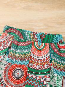 2pcs Young Girl Fresh Green Strap Top And Shorts Outfit - Multicolor - View 8