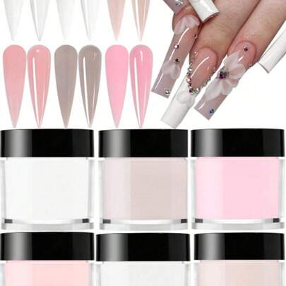 6件套亚克力粉套装，裸粉色和白色高光亚克力粉套装，美甲DIY艺术设计，6色亚克力美甲3D雕塑法式美甲延长和指甲雕刻，专业聚合物3D亚克力美甲套装，包含亚克力美甲压模