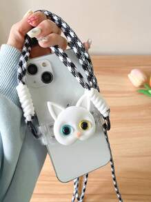 Soporte para teléfono con cordón estilo dibujo animado de gato, correa cruzada ajustable y desmontable, soporte para gafas y perro lindo, anti-pérdida