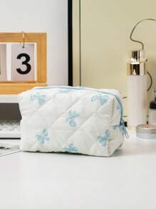 1 Stück neue karierte Schleifen Großraum-Clutch Aufbewahrungstasche, Münztasche tragbar, frisch und einfach, japanischer und koreanischer Studenten Beliebte Aufbewahrungstasche für Ausweise, Kosmetika, Datenkabel. Süßer, mädchenhafter Kosmetiktasche