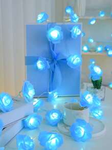 1pc 10/20 Lights 1.5/3 Meters Rose Flower String Lights, Romantic Fairy Lights For Room Decor, Birthday Party, Wedding, Proposal, Valentine's Day Gift - Blue - View 5