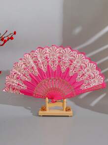 4件/3件/1件 华丽复古风春夏烫金白色手扇，烫金银花舞时尚折扇道具扇，摄影扇，漫画展手扇，角色扮演道具 - 白色 - 查看 10