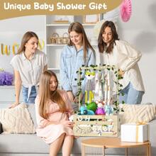 Baby Shower Gifts Basket Wooden Crate, 26-Letters And Baby Clothes Hangers New Born Baby Girl Boy Gifts Vine Decorations Cute Closet With Handle Pregnancy Gifts For New Mom Parents - 米色 - 查看 2