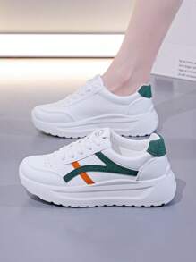 1 Pair Women's Sports Style Platform Sneakers, Multi-Color Patchwork Low-Top Casual Comfortable Shoes