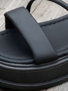 Thick Bottom Wedge Sandals For Women, New Summer Black Beach Sandals, Versatile Roman Slippers For Women - Black - View 8