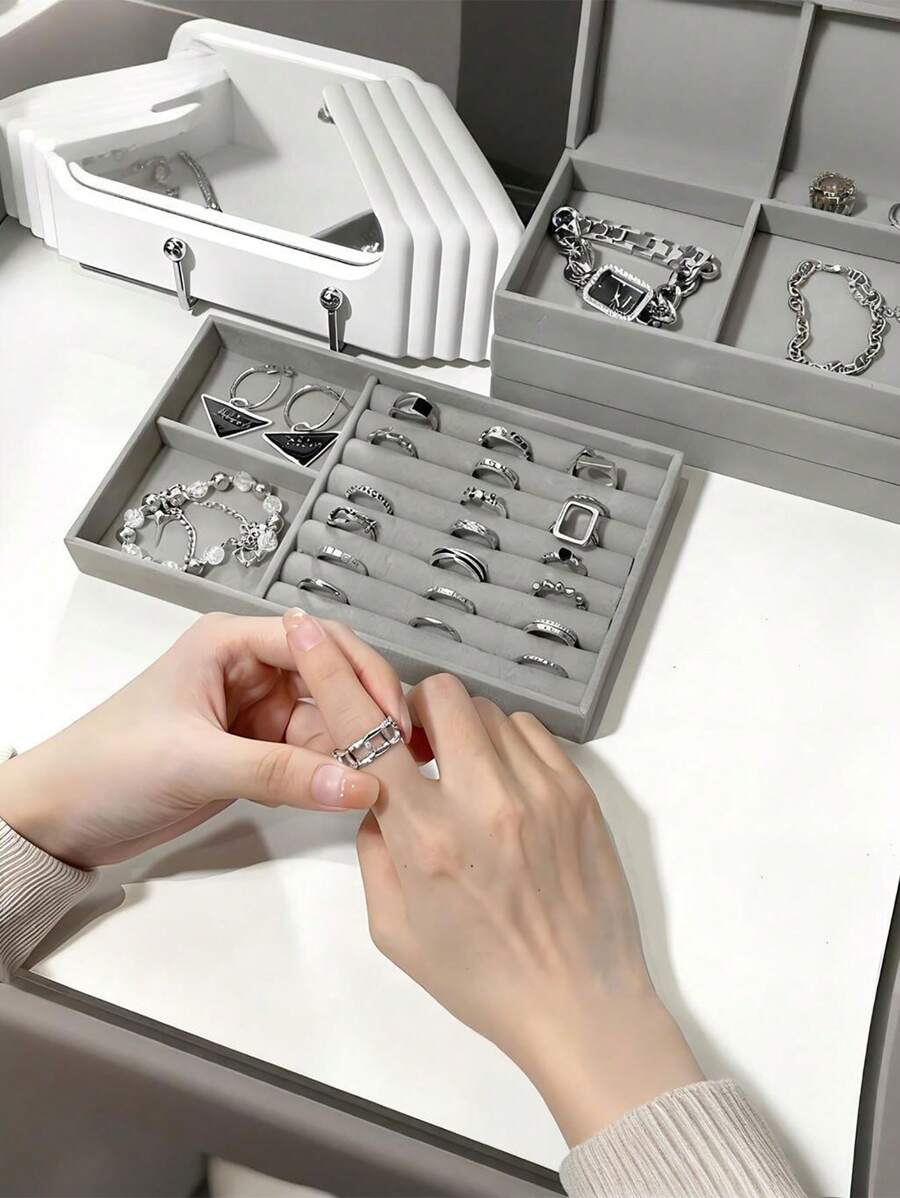 4pcs Jewelry Manager Tray, Elegant Stackable Velvet Jewelry Manager - Surface Worn, Suitable For Portable Multifunctional Storage Of Rings, Earrings, And Necklaces