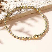 1 件时尚奢华金色铜珠和彩色玻璃珠弹性手链，男女通用珠宝 - 彩色 - 查看 6