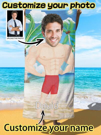 Personalisierbare Strandtücher mit Foto, Cartoon-Charakteren, leicht, weich, schnelltrocknend, einzigartige Geschenke für Kinder und Erwachsene, Urlaub, Reise, Pool-Party, sand-frei, saugfähig aus Mikrofaser, kreatives Cartoon-Design, Premium-Qualität, lustige Strandaccessoires für Sommer, Urlaub, Badezimmer-Dekoration, Sommer-Grundausstattung, Sonnige Reise